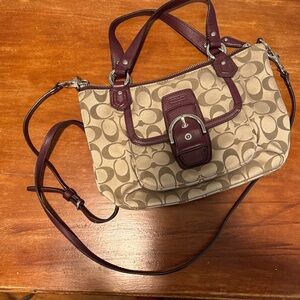 Coach Tan and Burgundy Crossbody Bag